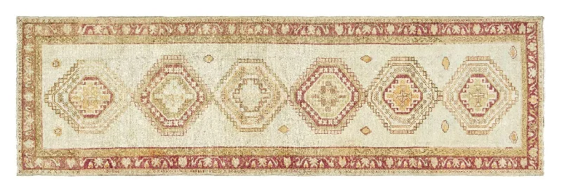 3x10 Ivory & White Old & Vintage Turkish Runner Rug