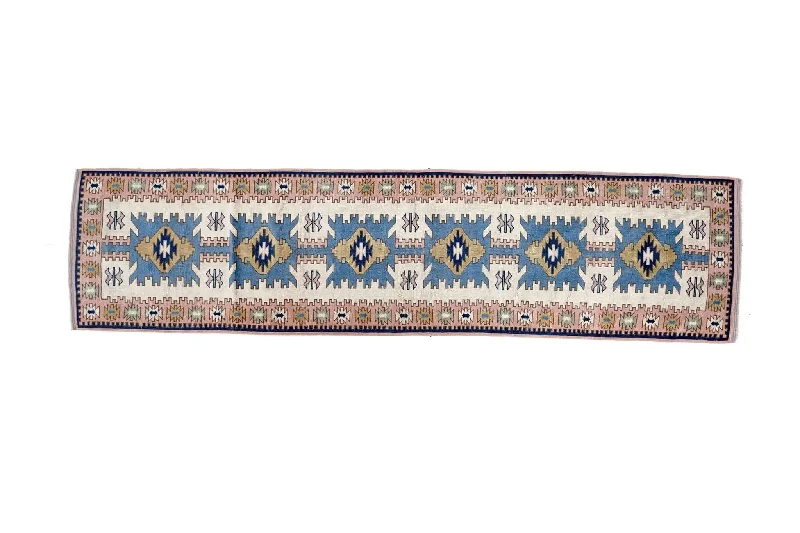 3x12 Blue Vintage Turkish Runner Rug