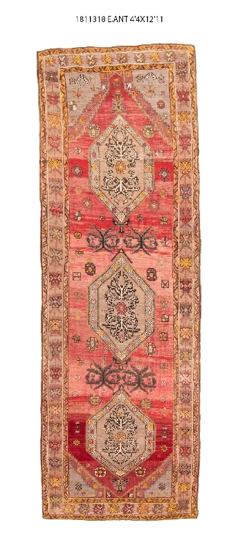 4x13 Old & Vintage Turkish Area Runner Rug