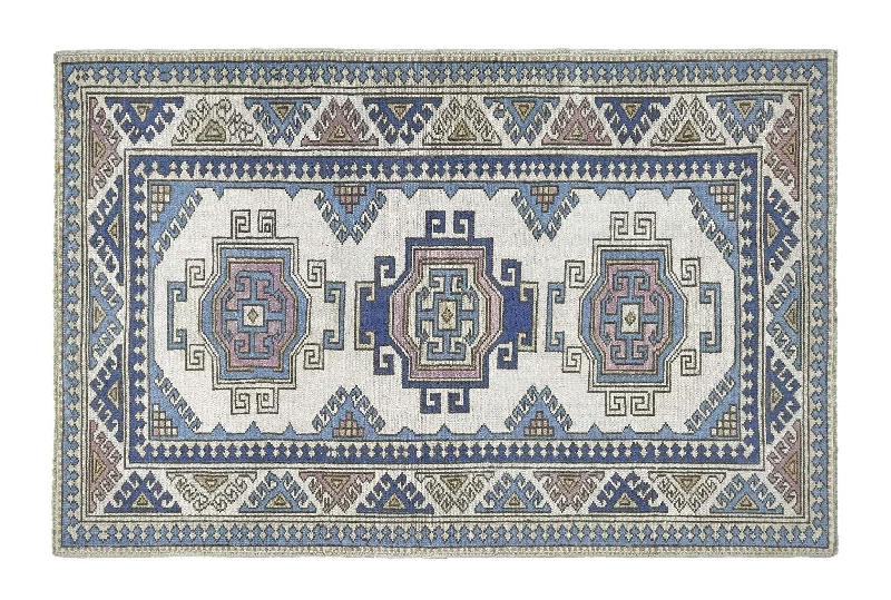 4x6 Beige & Steel Blue & Gray Purple Soft Vintage Turkish Area Rug