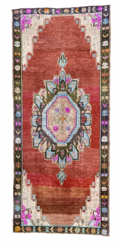 5x11 Red Vintage Turkish Runner Rug