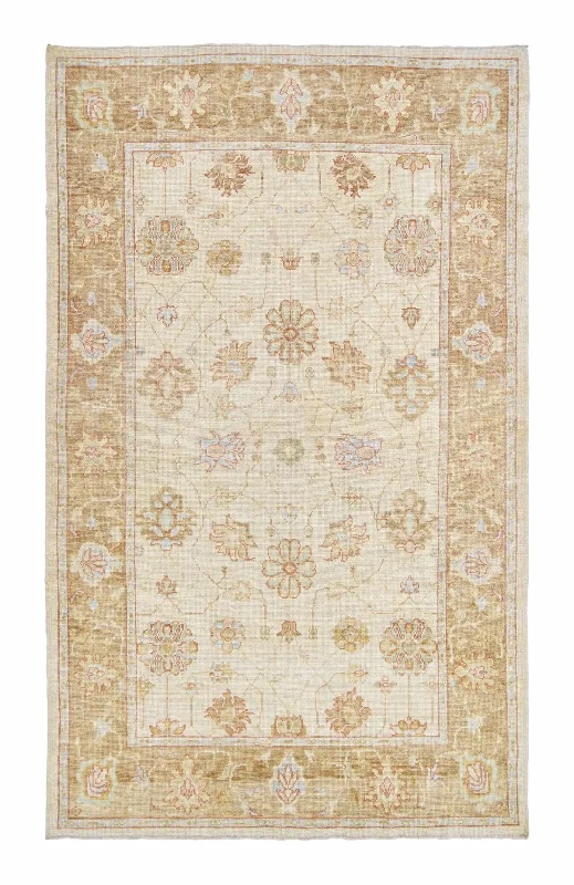 5x9 Ivory & White Modern Oushak Area Rug