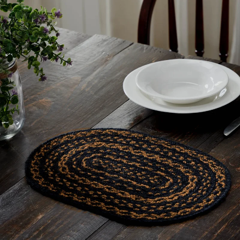 Farmhouse Black and Tan Braided Oval Placemat 10x15"