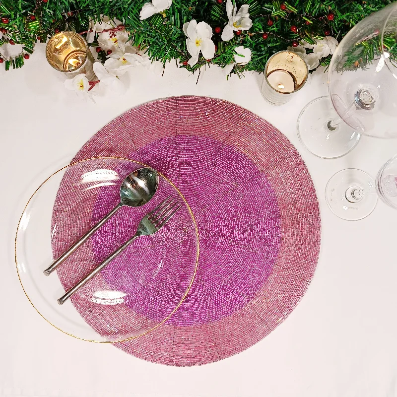 Glass Beaded Placemat in  Pink, Set of 2