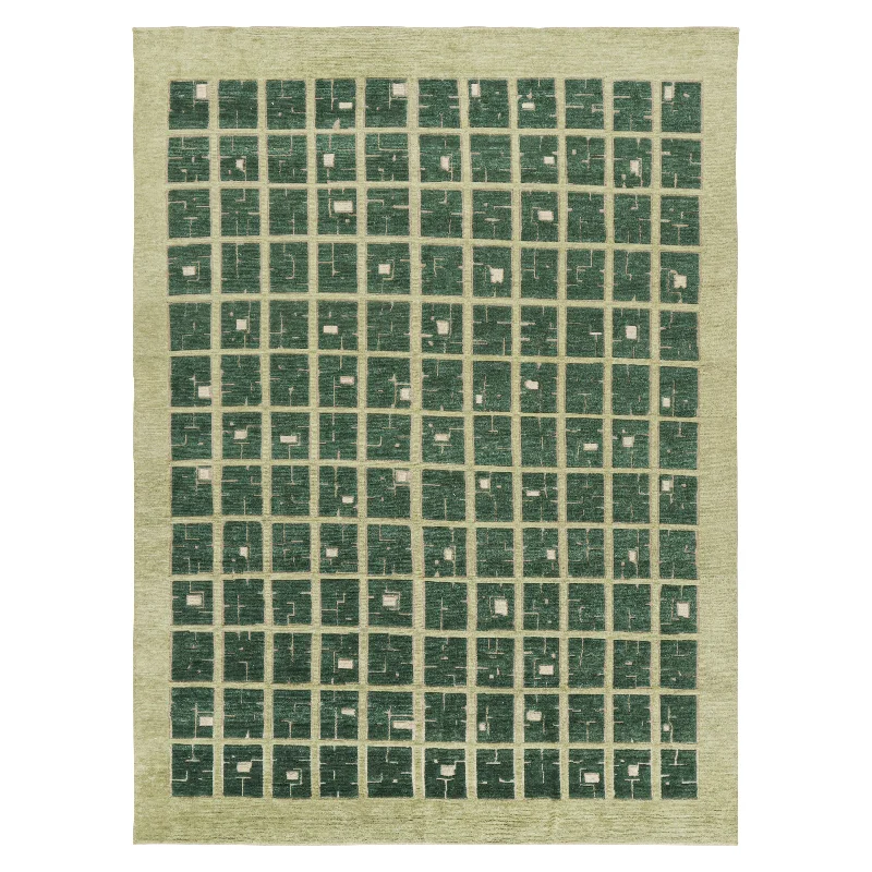 Green Contemporary Wool Rug - 9' x 12'