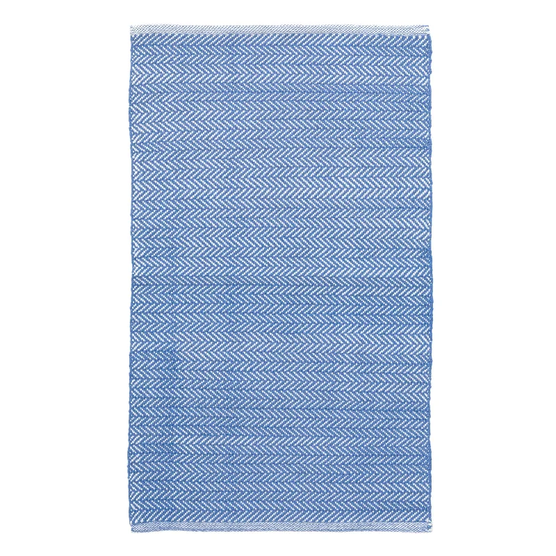 Herringbone French Blue/White Handwoven Indoor/Outdoor Rug