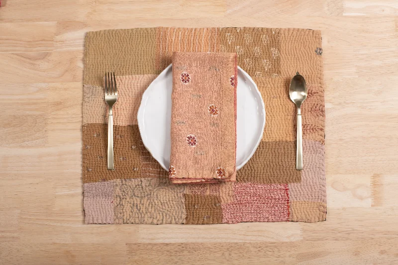 Mosaic Fray Handmade Vintage Kantha Placemat -Mushroom -