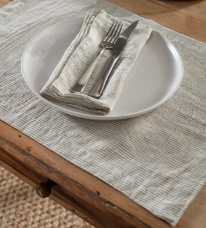 Natural Sid Stripe 100% Linen Placemats - Set of 2