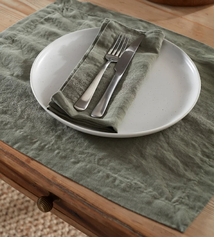 Olive Green 100% Linen Placemats - Set of 2