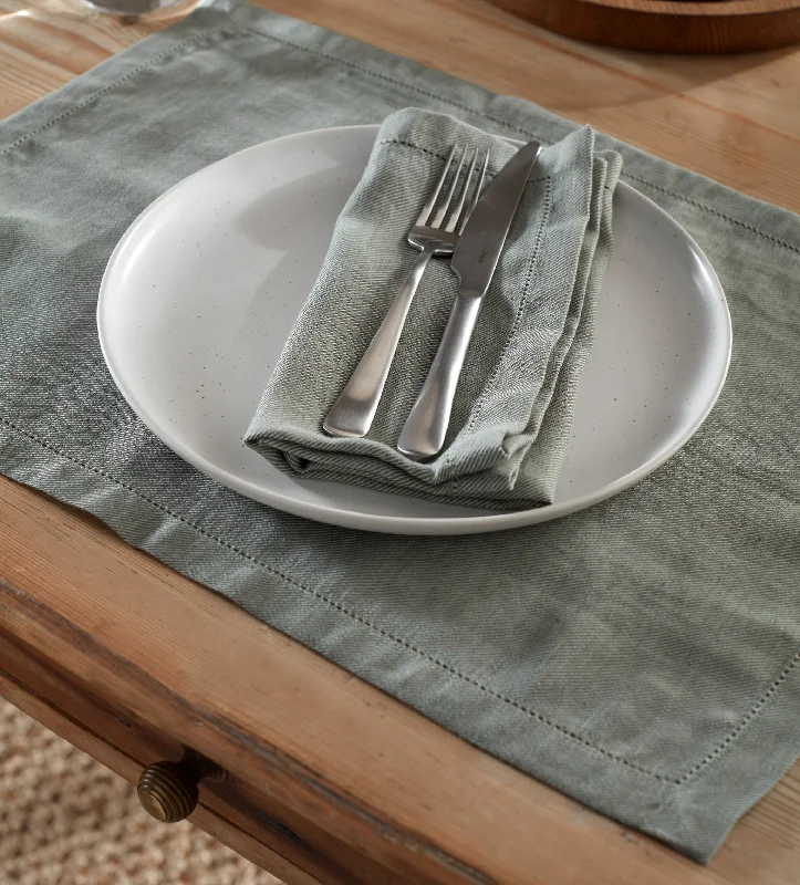 Olive Green Twill Cotton Linen Placemats - Set of 2