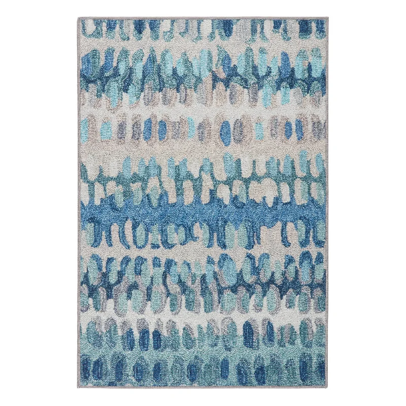 Paint Chip Blue Machine Washable Rug