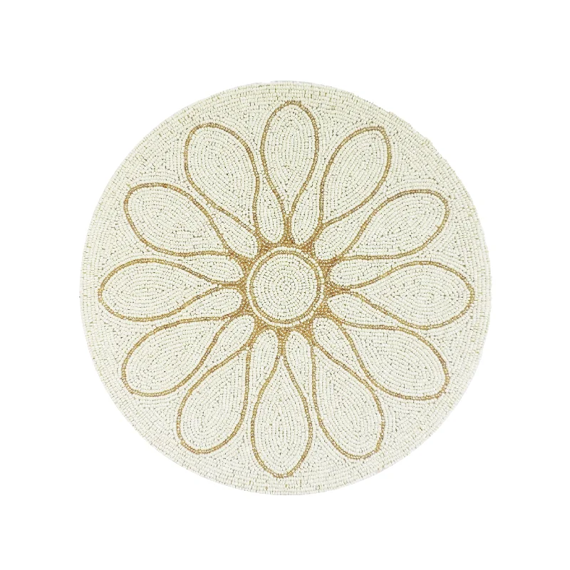 Petal Impressions Bead Embroidered Placemat / 14" / Set of 2 / Cream