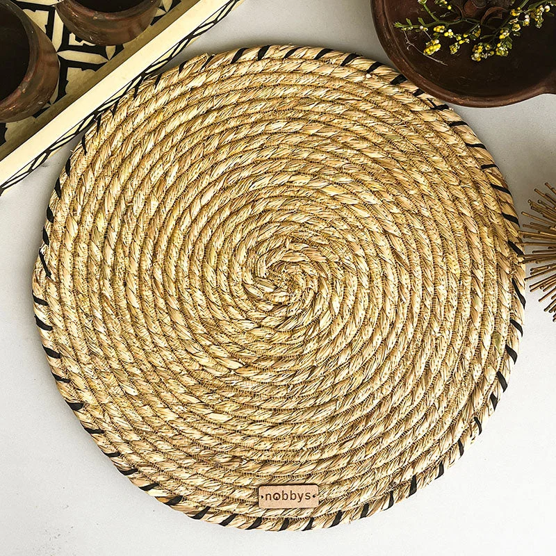 Black Raffia Coiled Golden Grass Placemat ( Set of 3)