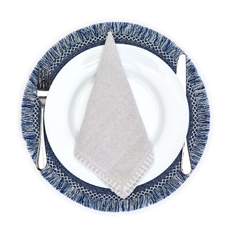 Two's Company 53731 Aegean Blue Set of 4 Plastic Fringed Placemats