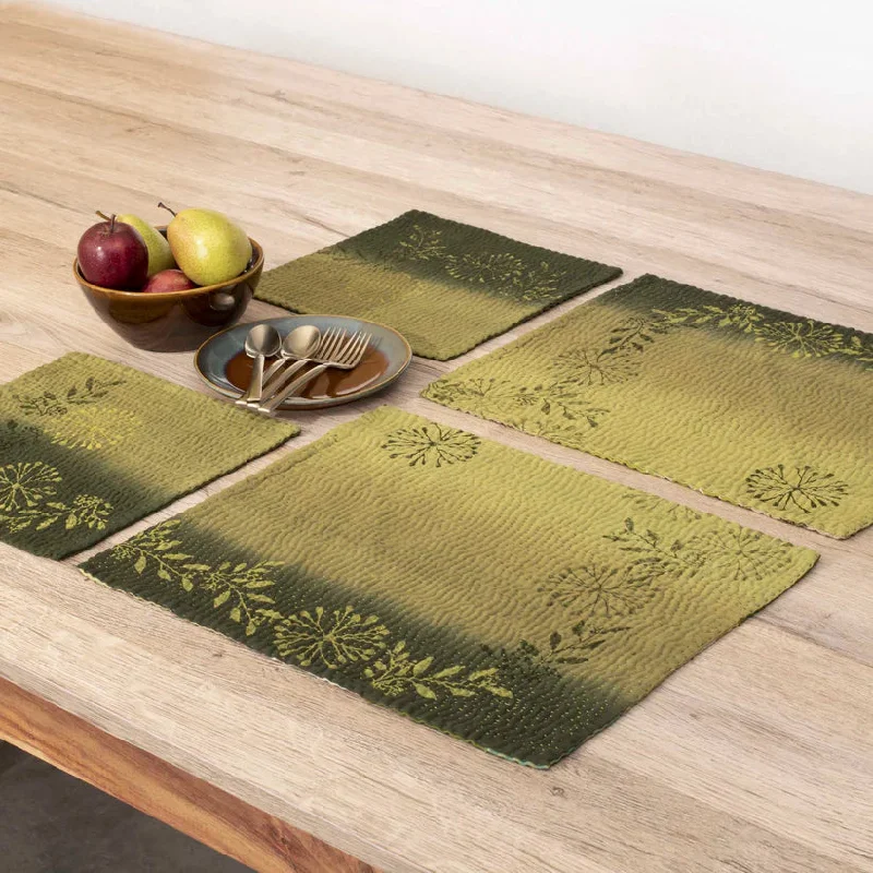 Vintage Fray Patch & Ombre Kantha Placemat -Green -