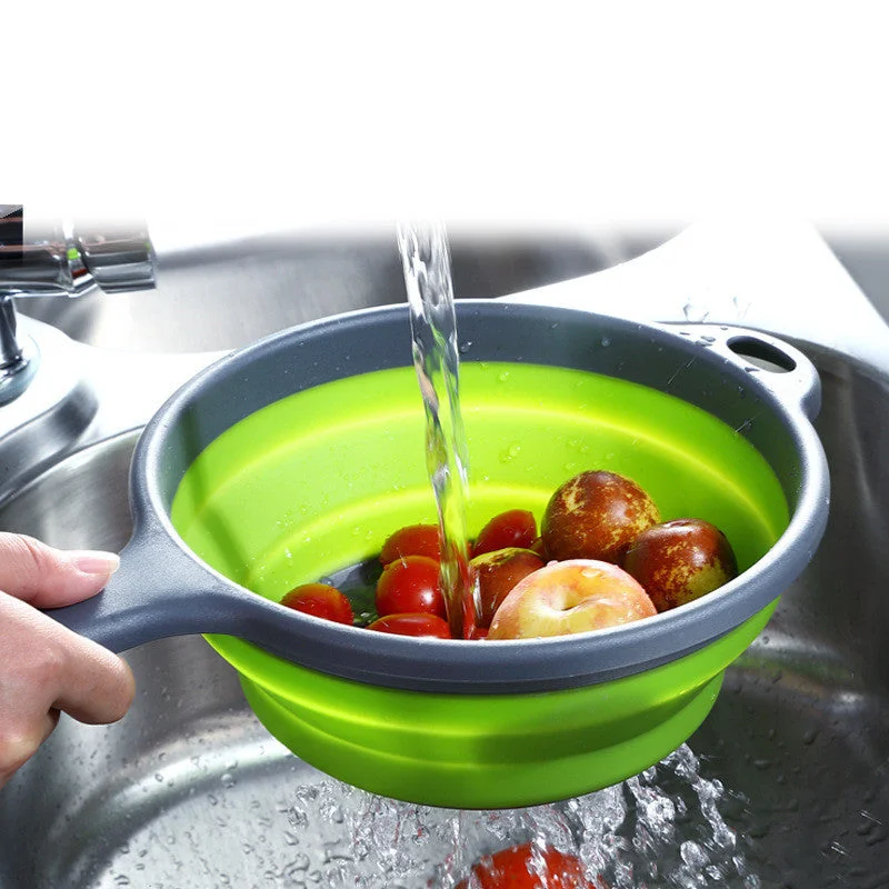 Foldable Silicone Colander Drain Basket With Handle Washing Basket