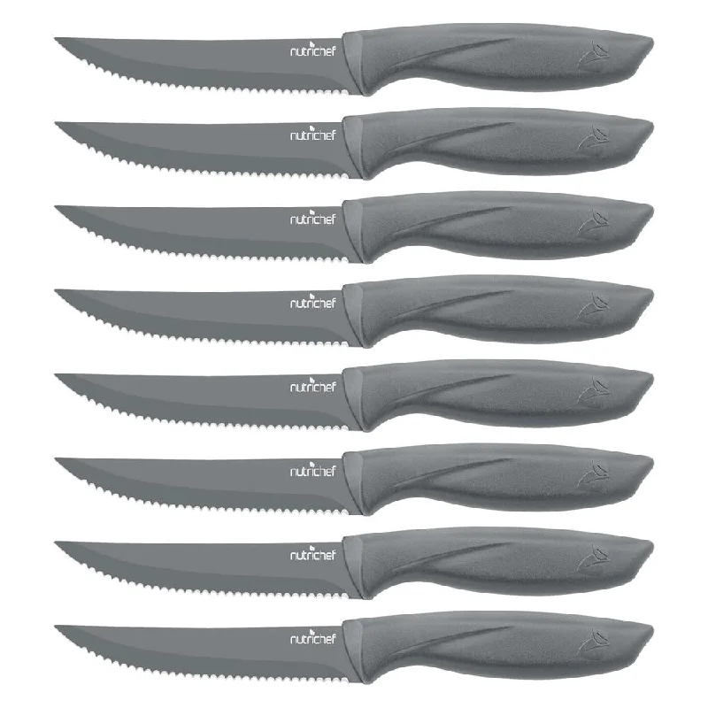 8 Pcs. Steak Knives Set - Non-Stick Coating Knives Set With Stainless Steel Blades, Unbreakable Knives, Great For Bbq Grill (Gray)