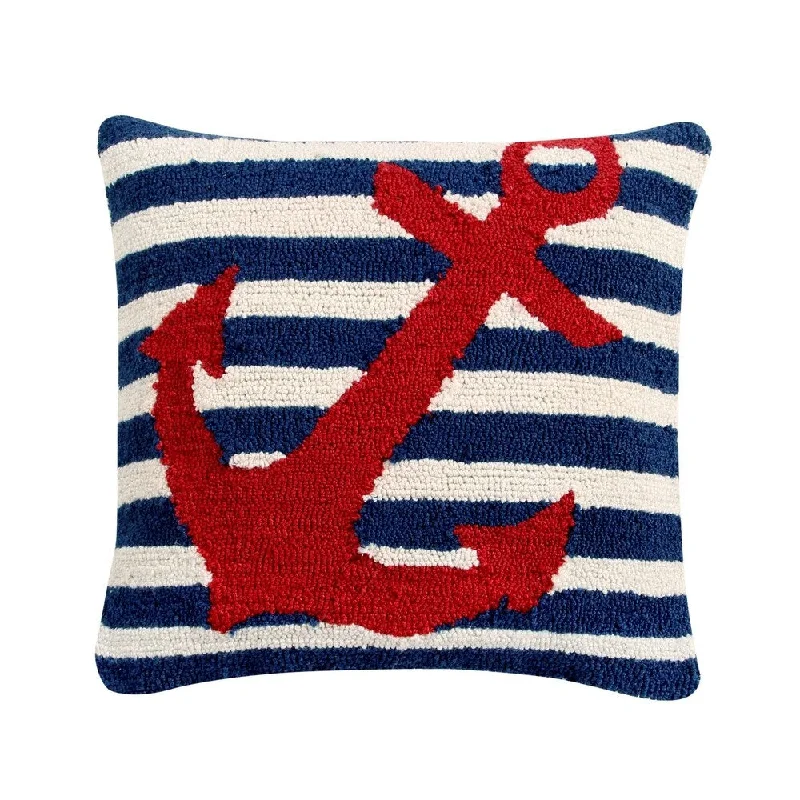 Anchor 18" Square Hand-Hooked Cushion