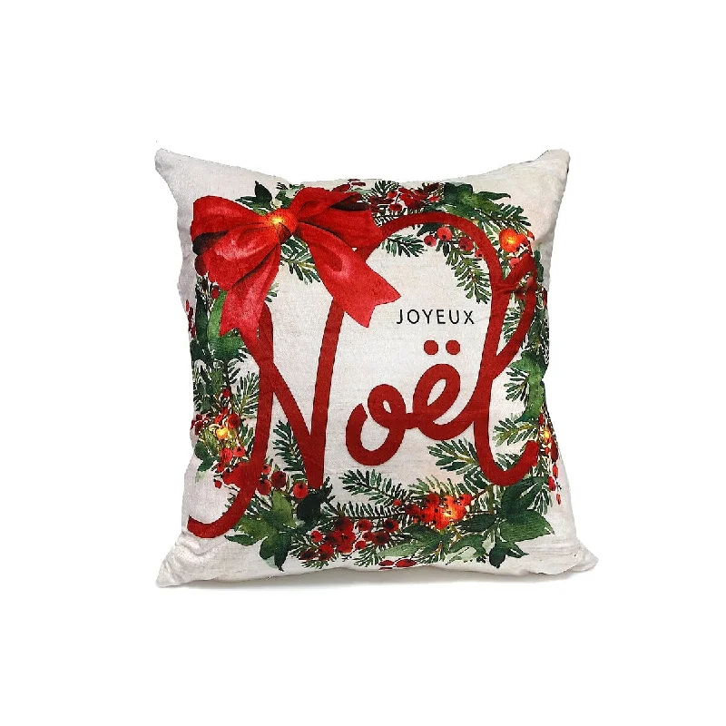 Christmas Led Velvet Cushion Joyeux Noel Wreath 18X18 - Set of 2