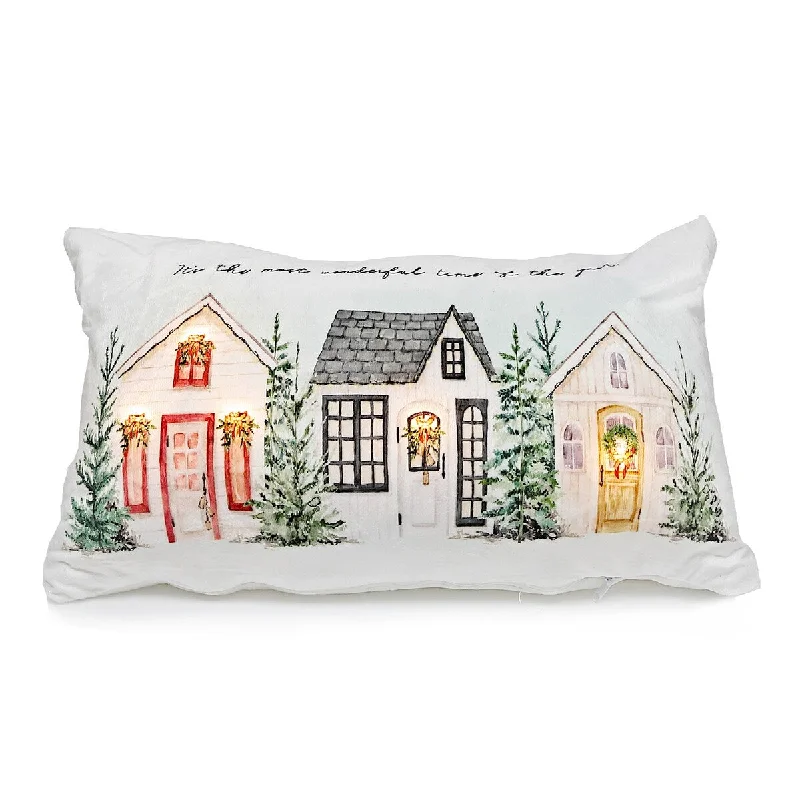 Christmas Led Velvet Cushion Most Wonderful Time 12X20 - Set of 2