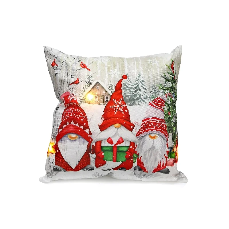 Christmas Led Velvet Cushion Triple Gnome 18X18 - Set of 2