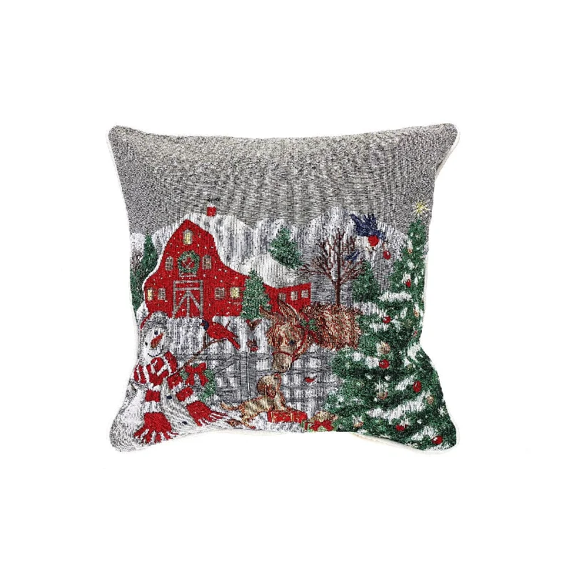 Christmas Tapestry Cushion Snowman With Barn 18X18 - Set of 2