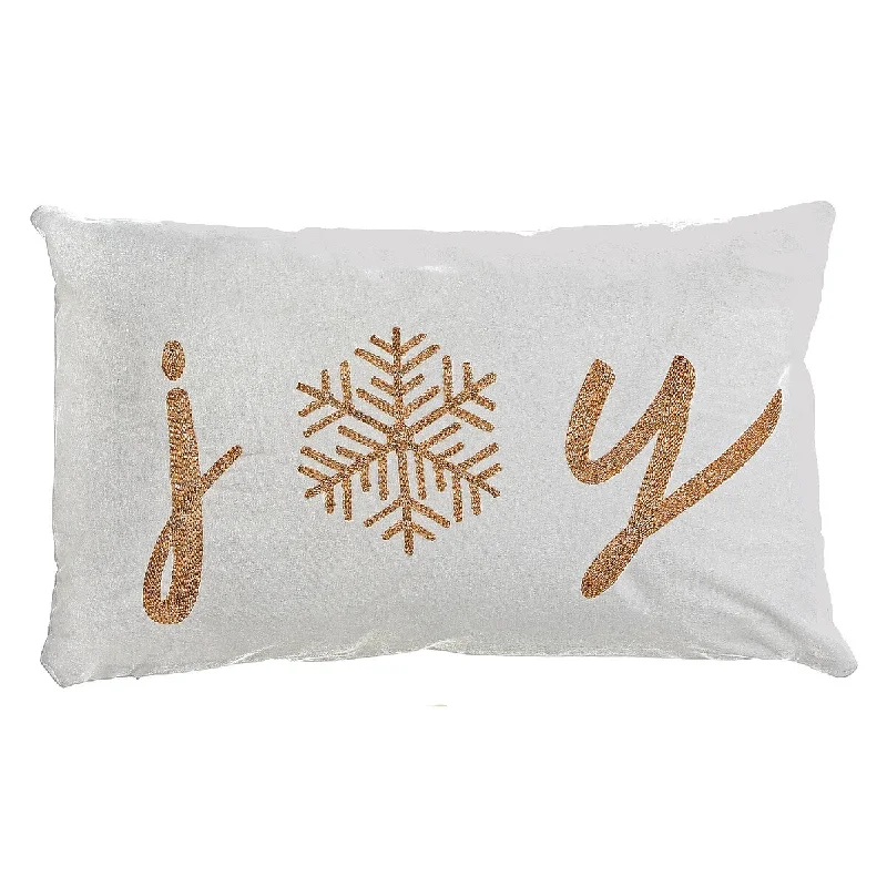 Christmas Velvet Embroidered Cushion White Joy 20X12 - Set of 2