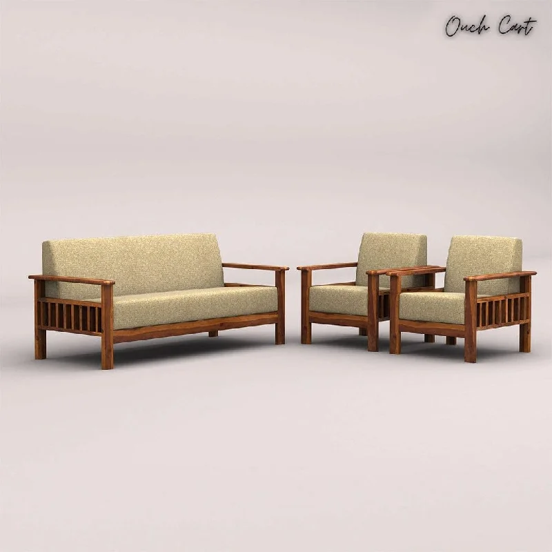 EDWIN 3+1+1 WOODEN SOFA SET (HONEY FINISH)