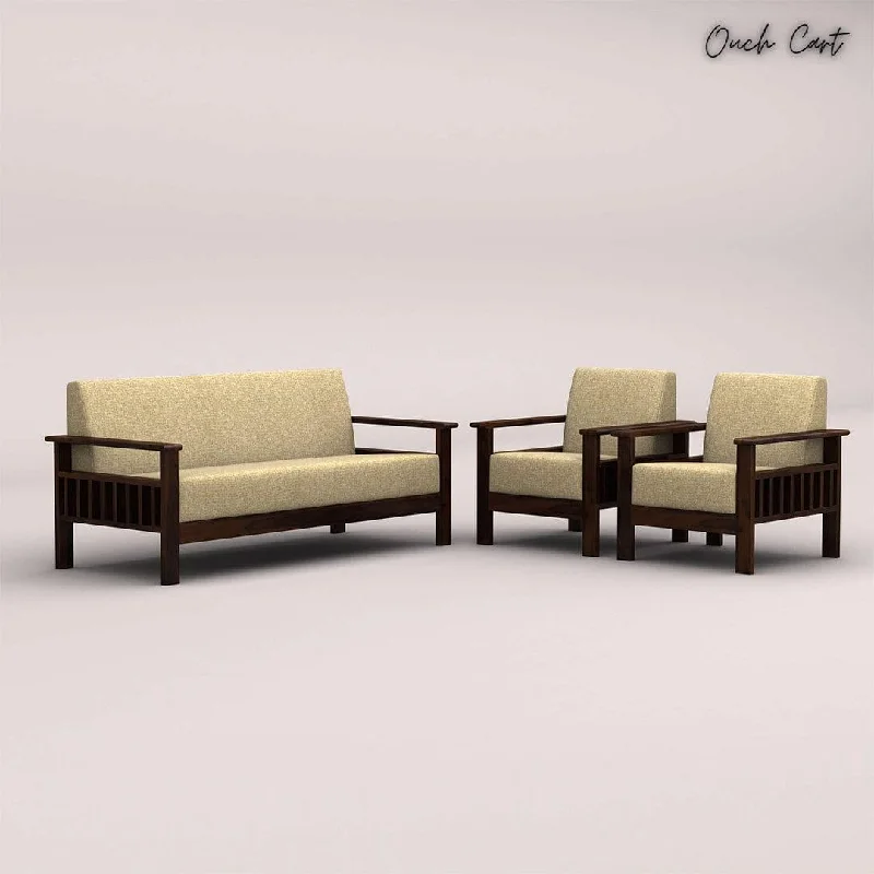 EDWIN 3+1+1 WOODEN SOFA SET (WALNUT FINISH)