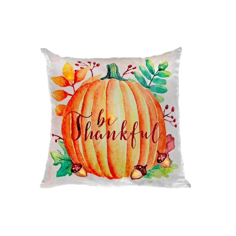 Led Velvet Cushion (Be Thankful Pumpkin) (18 X 18) - Set of 2