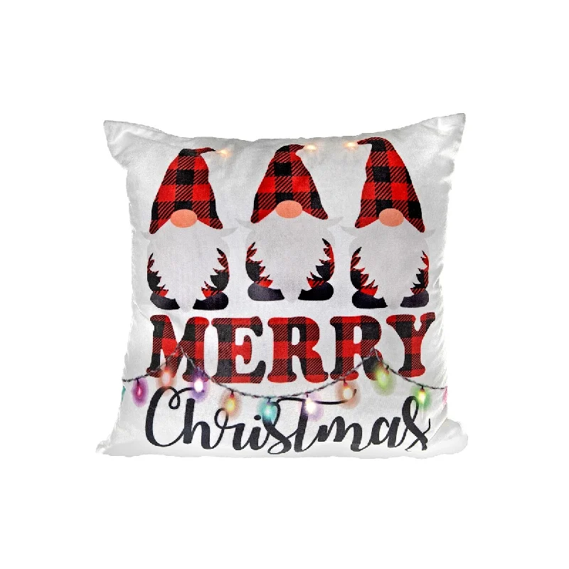 Led Velvet Cushion (Buffalo Plaid Triple Gnome) (18 X 18) - Set of 2