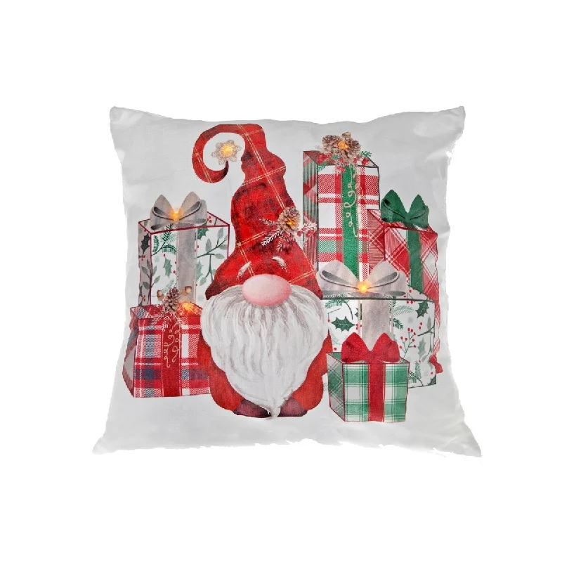 Led Velvet Cushion (Gnome With Gifts) (18 X 18) - Set of 2