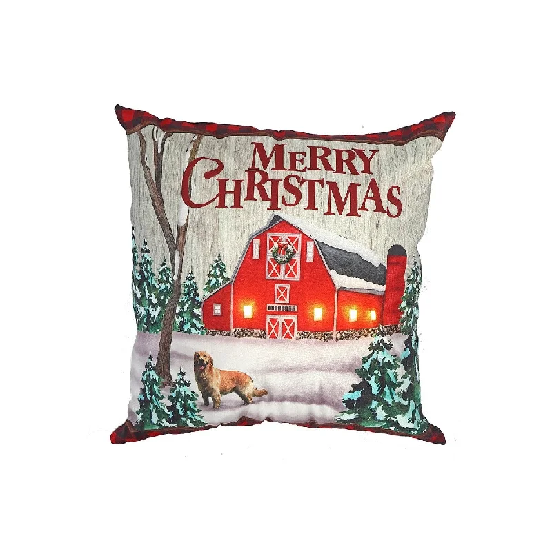 Led Velvet Cushion (Happy Dog At Barn) (18 X 18) - Set of 2