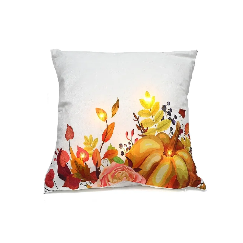 Led Velvet Cushion Pumpkin Leaves 18X18 - Set of 2