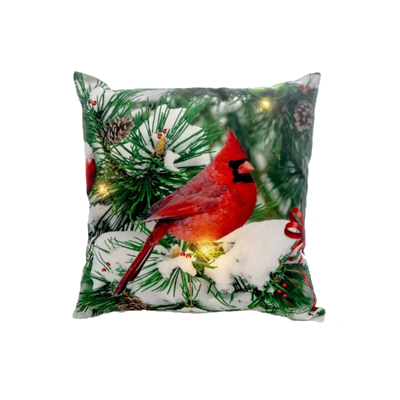 Led Velvet Cushion (Single Cardinal On Tree) (18 X 18) - Set of 2