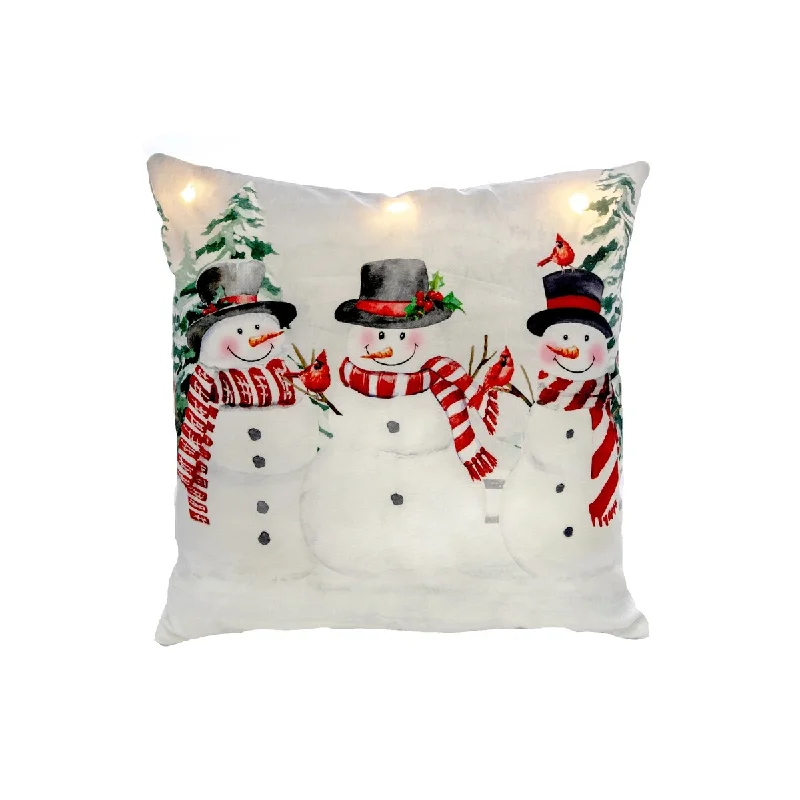 Led Velvet Cushion (White Buffalo Triple Snowman) (18 X 18) - Set of 2