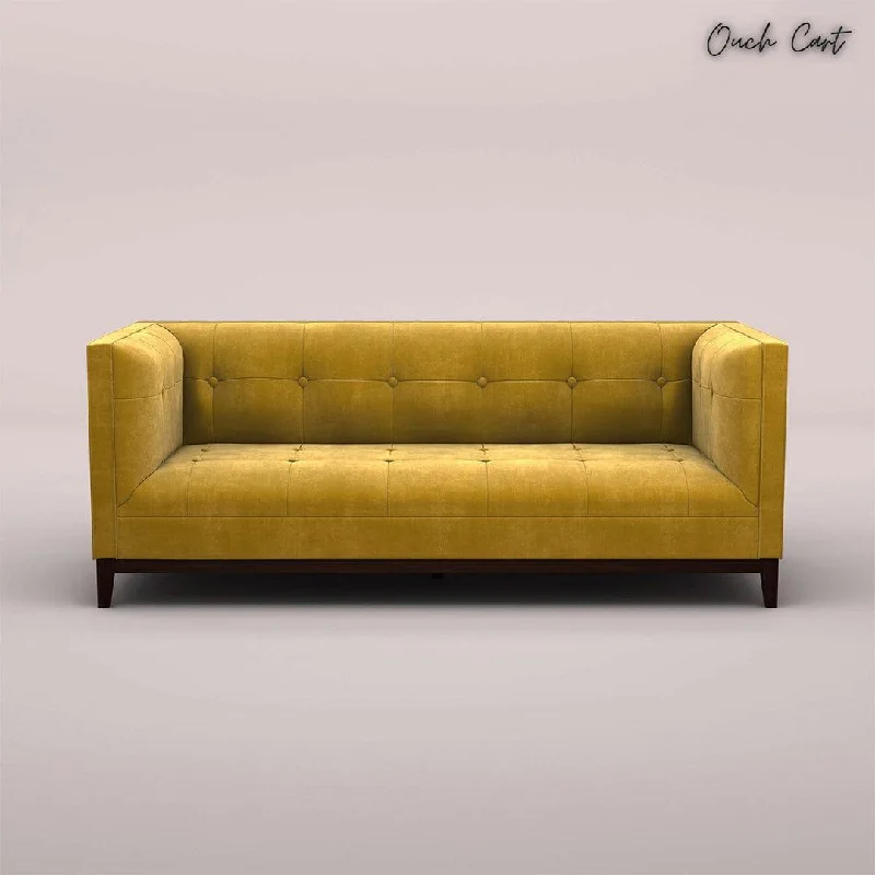 LOREN THREE SEATER FABRIC SOFA (VELVET, MUSTARD YELLOW)