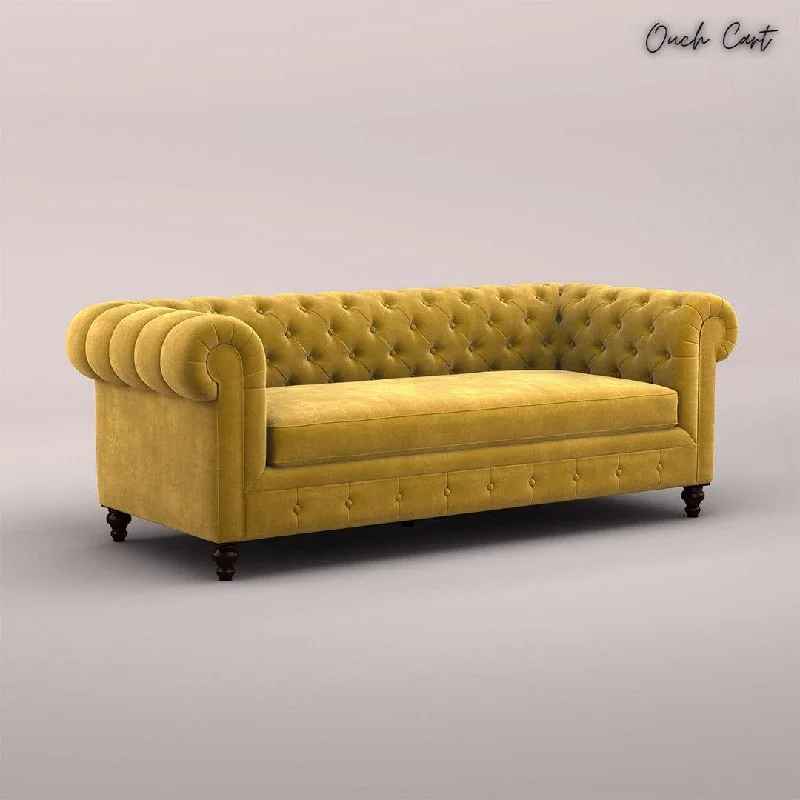 MAHARAJA FABRIC 3 SEATER SOFA (VELVET, MUSTARD YELLOW)