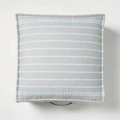 New - Border Stitch Stripe Indoor/Outdoor Floor Cushion Gray/Light Blue - Hearth & Hand with Magnolia