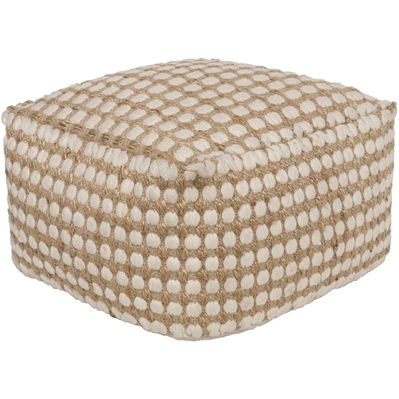 Oak Cove Jute pouf in White and Khaki color