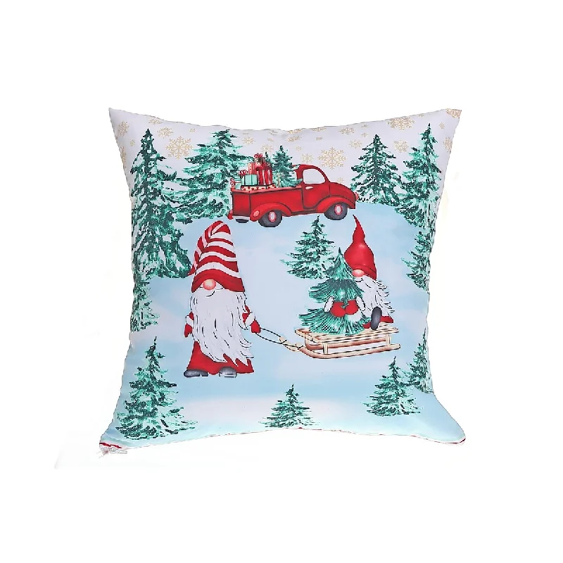 Polyester Digital Print Cushion (Gnome Pulling Sled) (18 X 18) - Set of 2