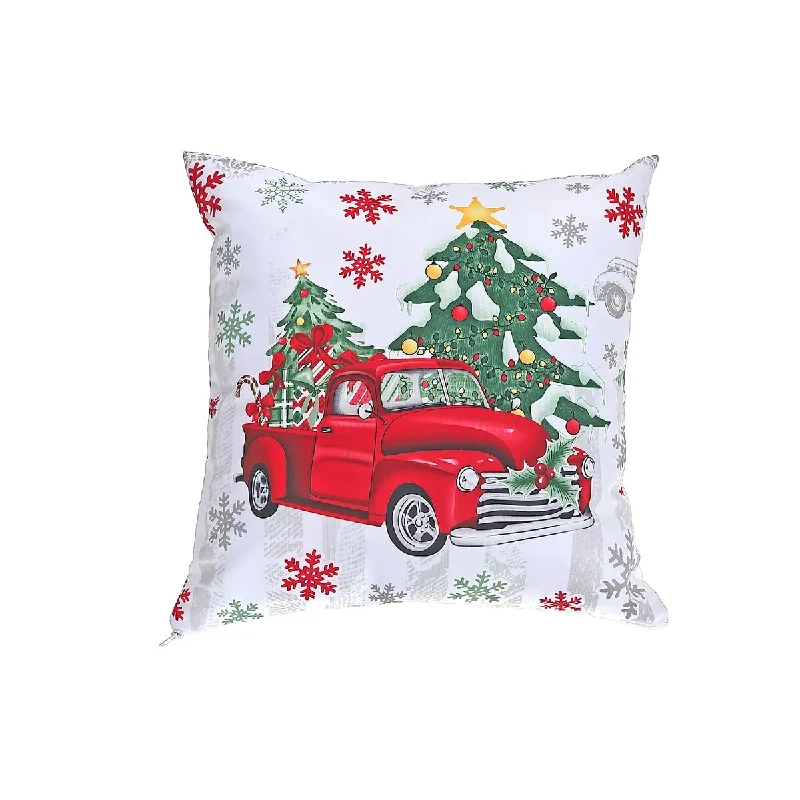 Polyester Digital Print Cushion (Red Truck With Tree) (18 X 18) - Set of 2