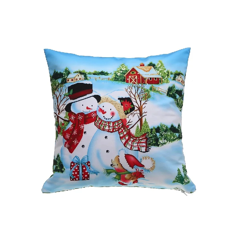 Polyester Digital Print Cushion (Snowman Couple) (18 X 18) - Set of 2