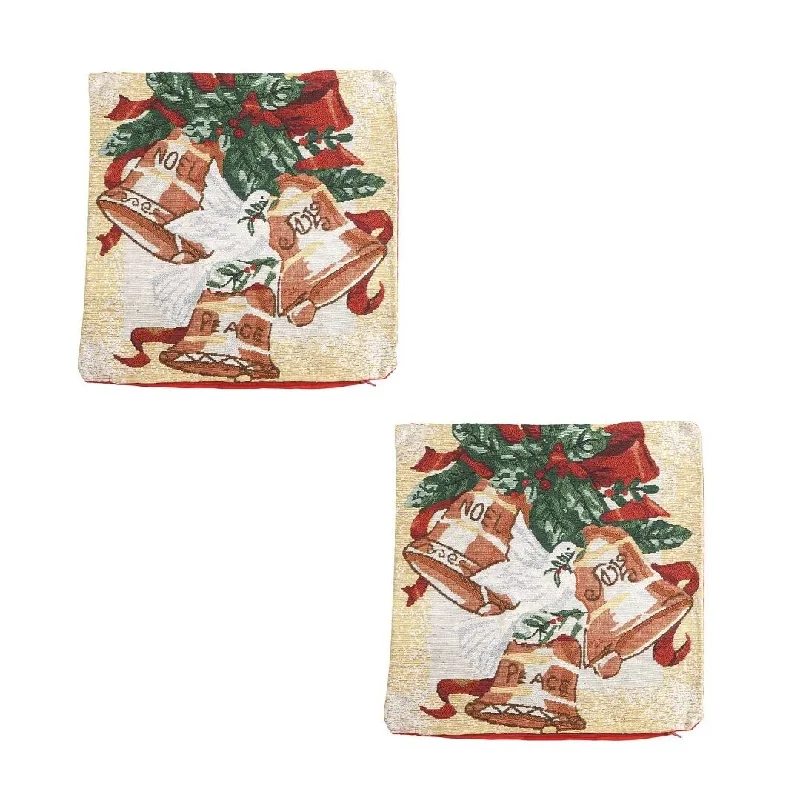 Set of 2 Multi Color Santa Jacquard Woven Cushion Covers Soft, Zipper