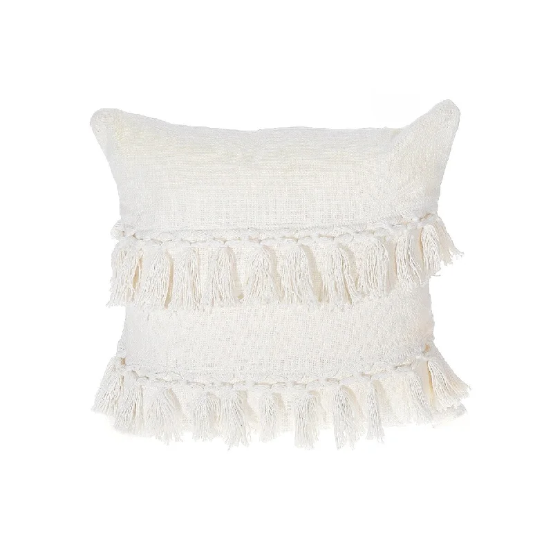 Slub Cotton Ivory Fringe Cushion Emma 18 X 18 - Set of 2