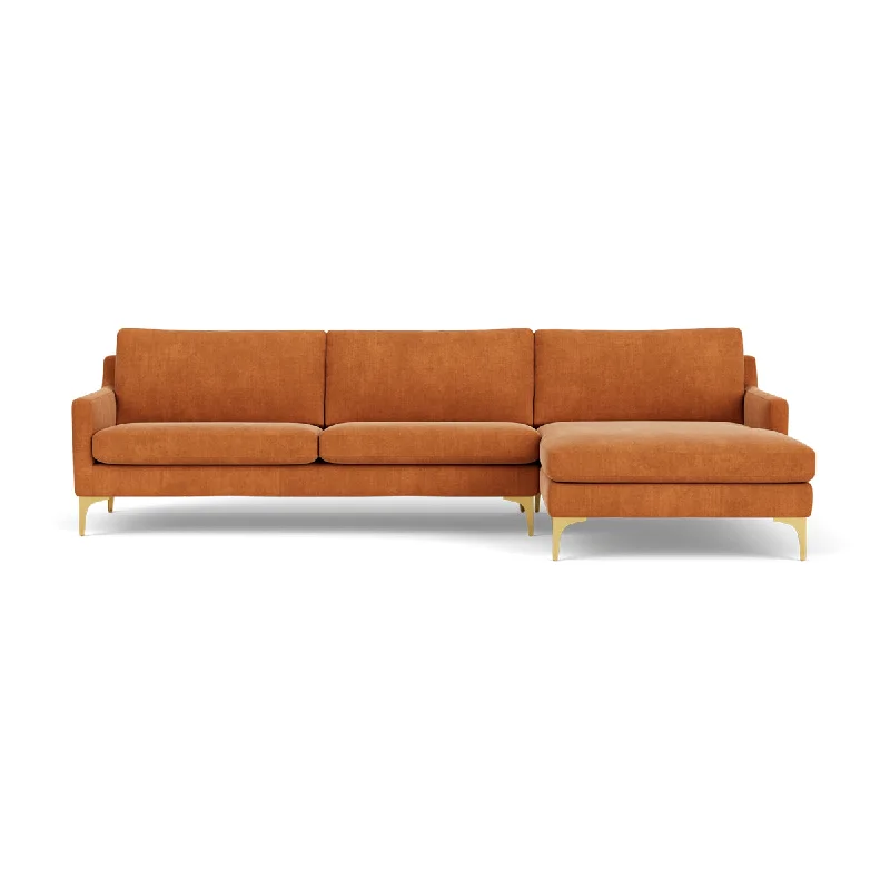 Astha Fabric Right Chaise Sofa (Brass Metal, Amber)