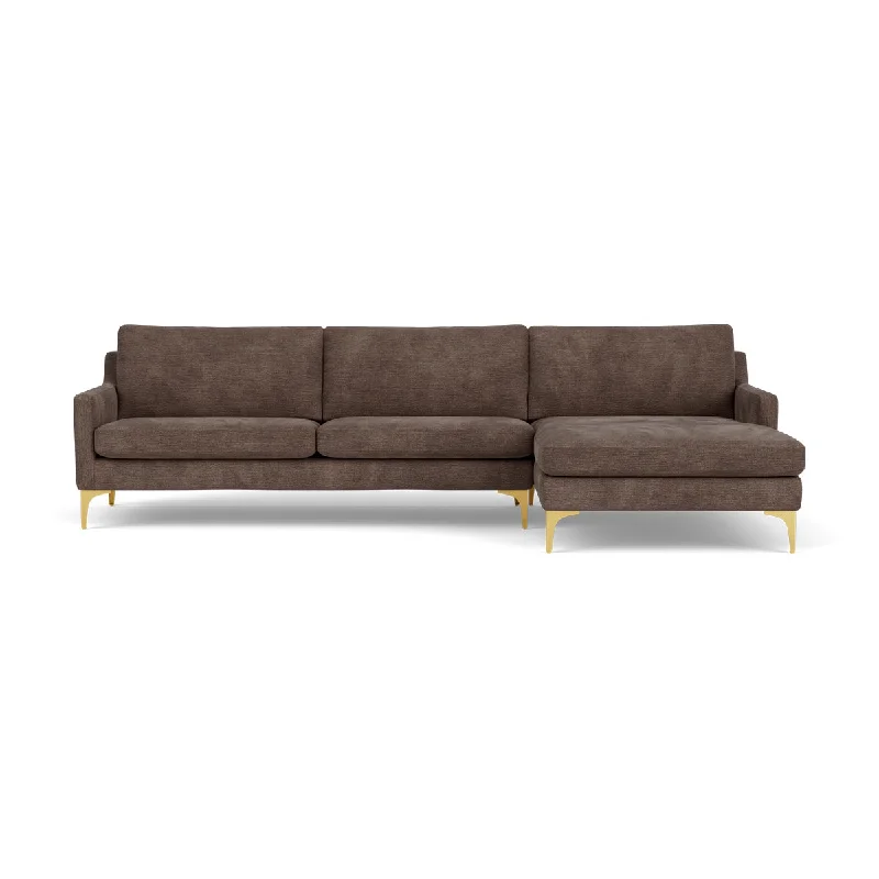 Astha Fabric Right Chaise Sofa (Brass Metal, Cacao)