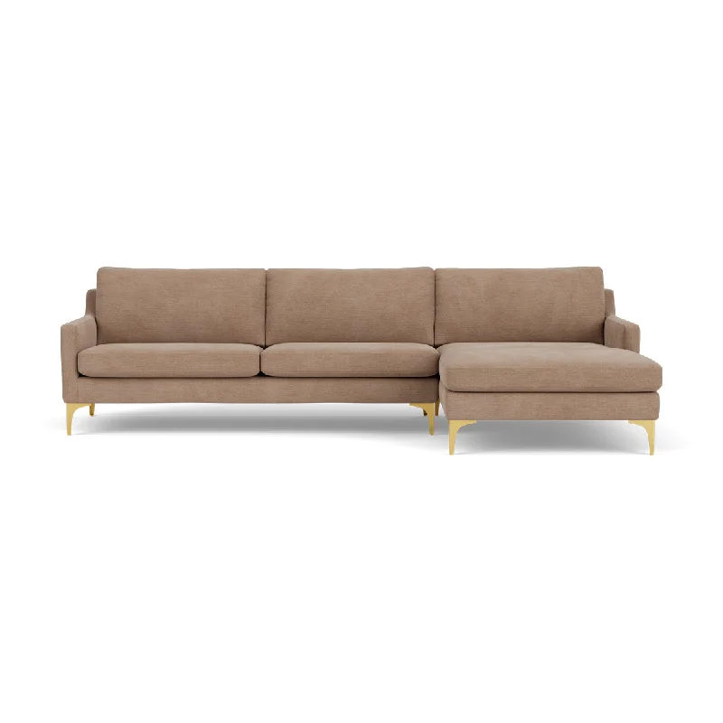 Astha Fabric Right Chaise Sofa (Brass Metal, Caramel)