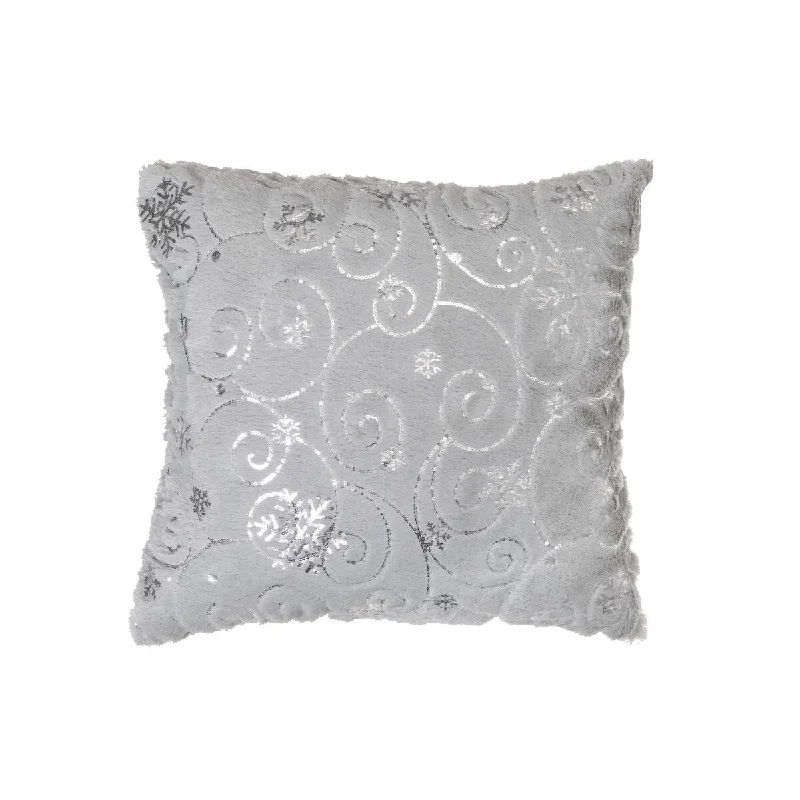 Swirly Snowflake Fleece Cushion (Silver) - Set of 2