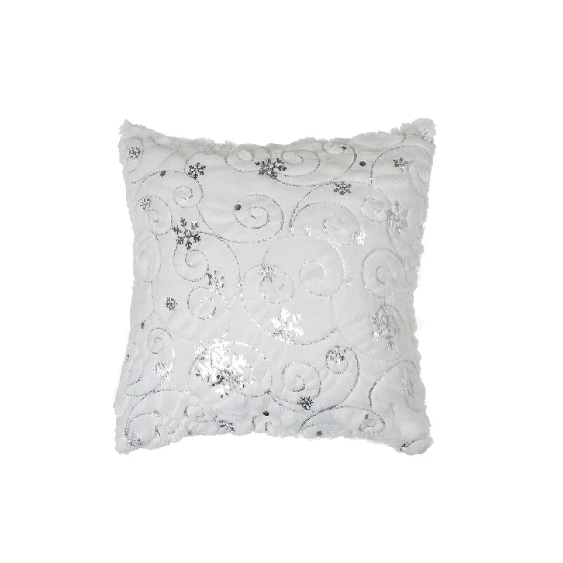 Swirly Snowflake Fleece Cushion (White) - Set of 2